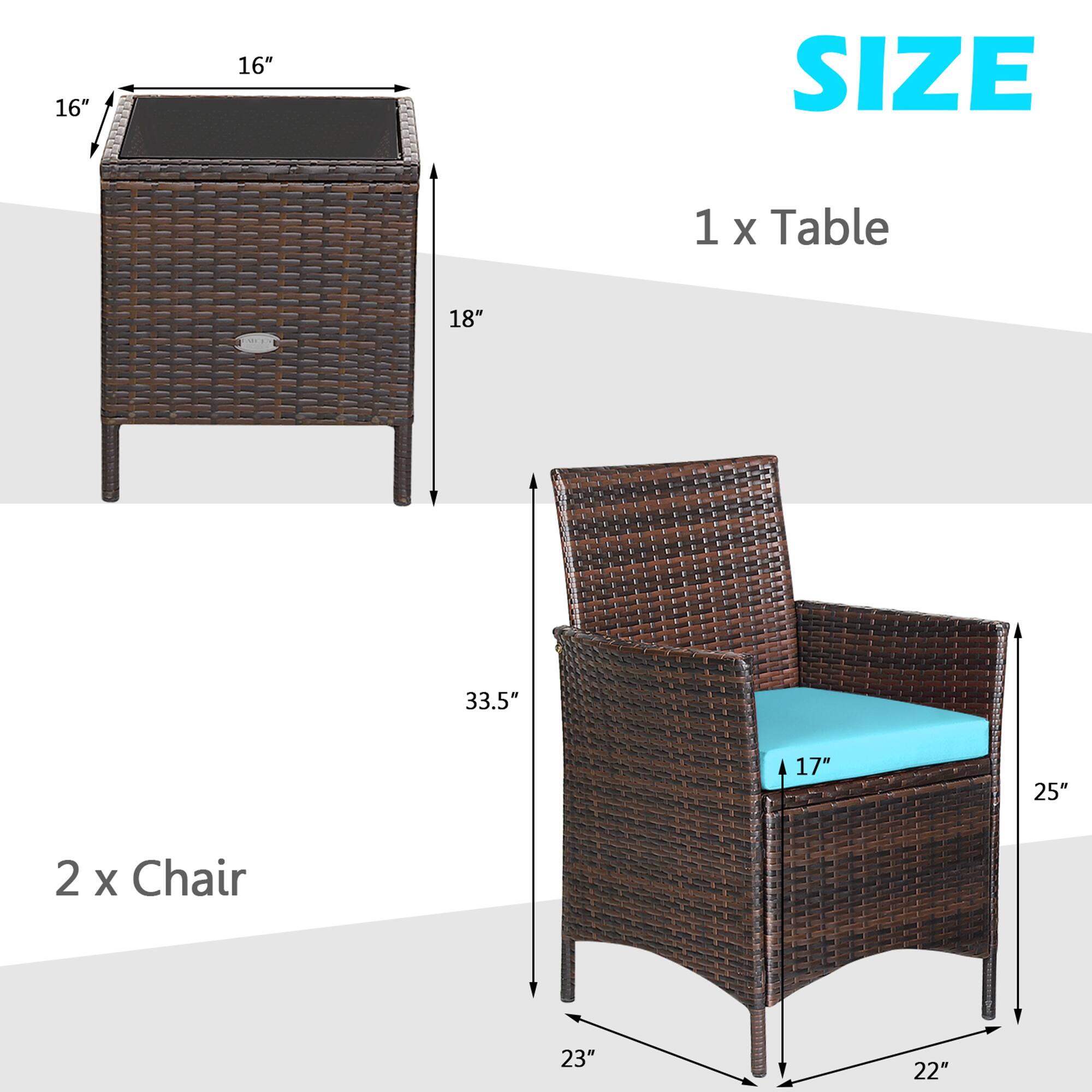 **SIZE**

1 x Table  
16" x 16"  
18" x 33.5"

2 x Chair  
23" x 22"  
17" x 25"