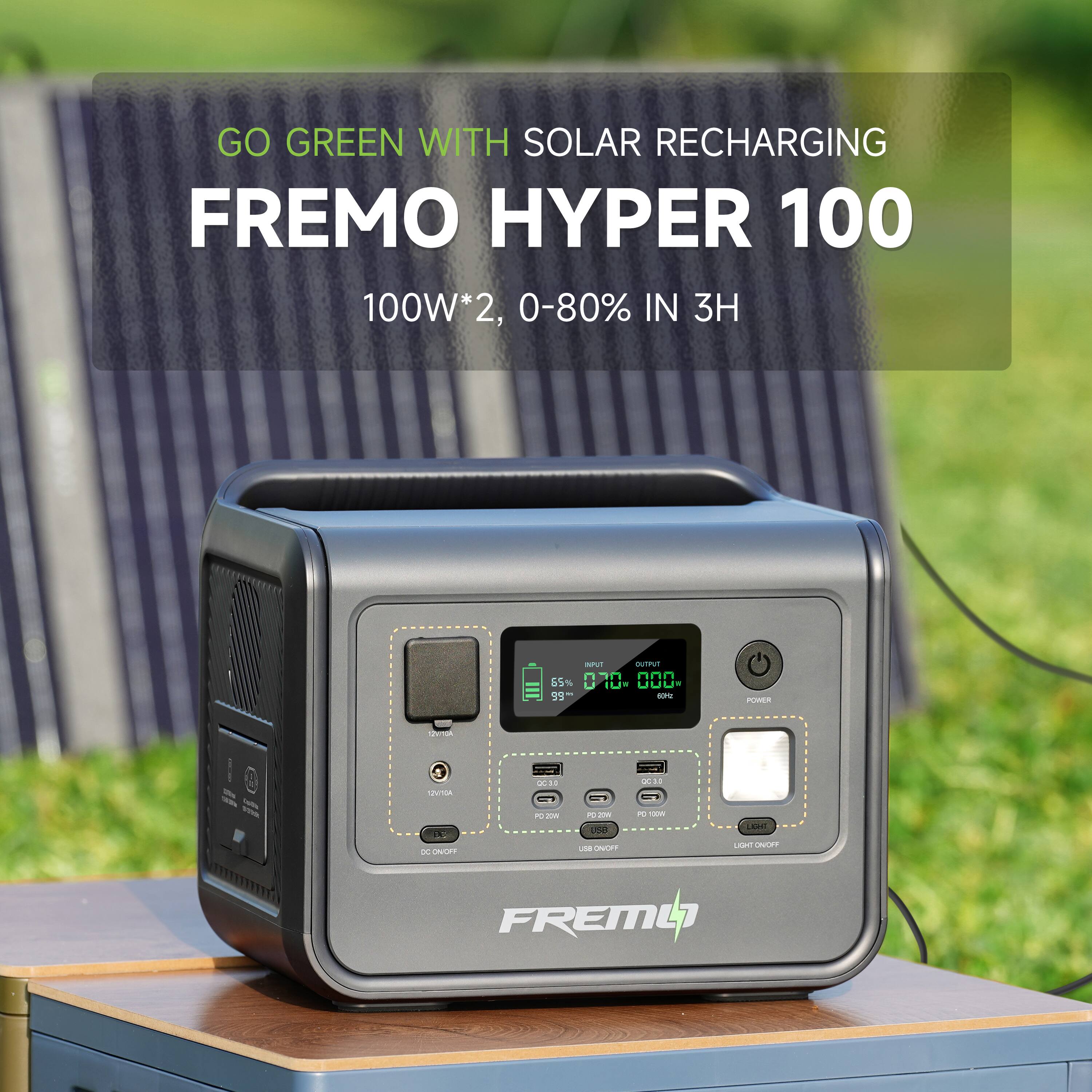 GO GREEN WITH SOLAR RECHARGING  
FREMO HYPER 100  
100W*2, 0-80% IN 3H