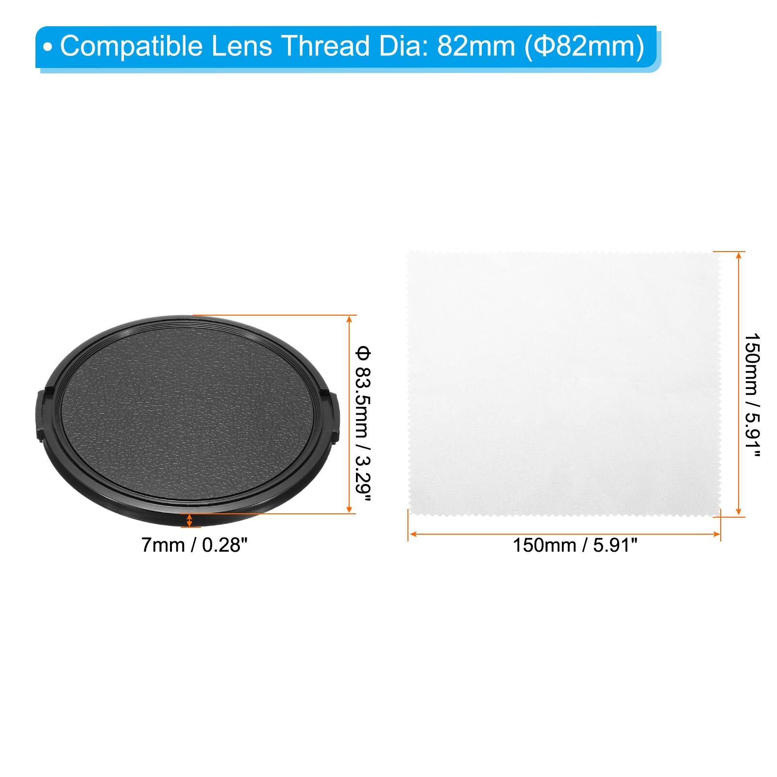Compatible Lens Thread Dia: 82mm (Φ82mm)

- 83.5mm / 3.29"
- 7mm / 0.28"
- 150mm / 5.91"