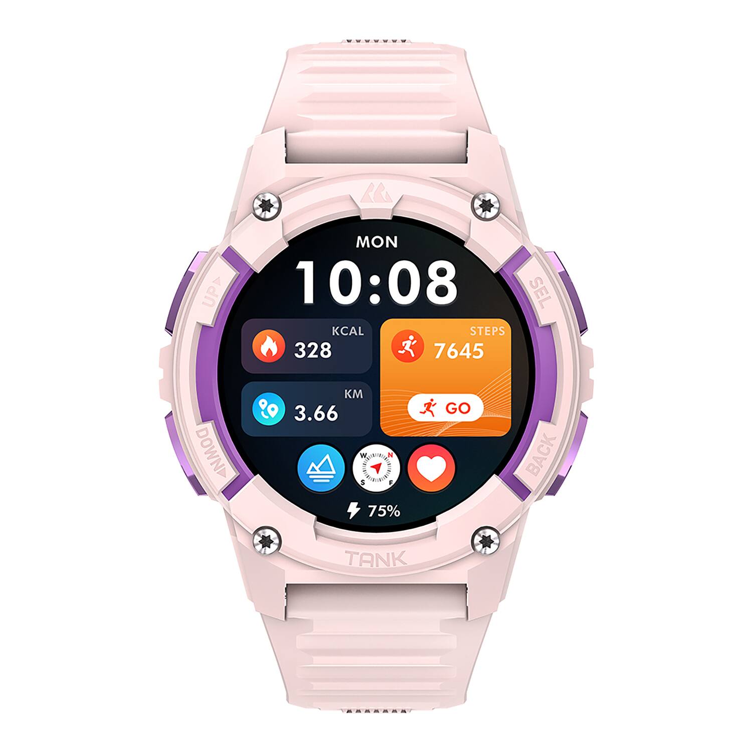 MON 10:08 KCAL 328 STEPS 7645 KM 3.66 75% GO BACK TANK