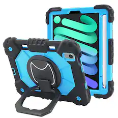 Front. Vena - For Apple iPad Mini 6 Case for Kids, iPad Mini A17 Pro Case, iPad Mini 7 Case 360° Rotating Hand Strap Stand Cover Blue - Blue.