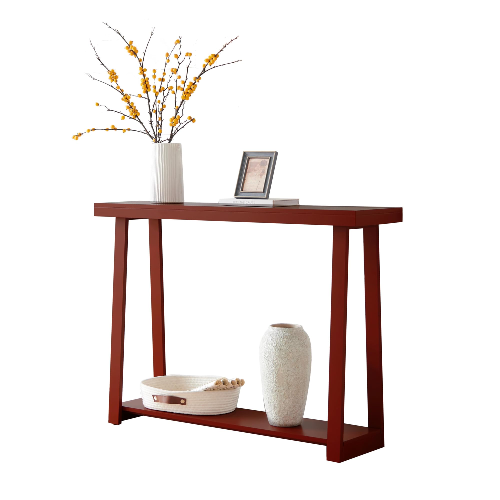 Alt View 2. Kings Brand Furniture - Kings Brand Furniture Emma Narrow Console Table with Lower Shelf - Dark Red.