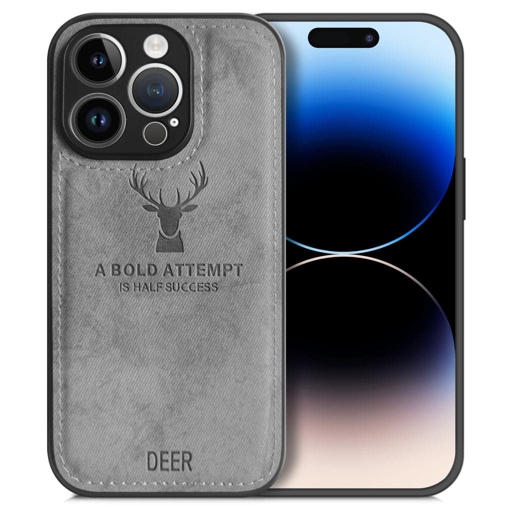 Alpha Digital - Iphone 14promax - Protective Case W/ Luxury Soft Cloth & Deer Design- Anti-dirt/shock - Gray