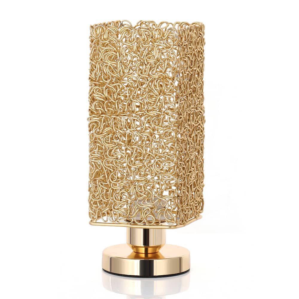Oumilen - Gold Square Table Lamp with Aluminum Wire Shade, E26 Socket & UL Plug