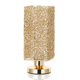 Oumilen - Gold Square Table Lamp with Aluminum Wire Shade, E26 Socket & UL Plug
