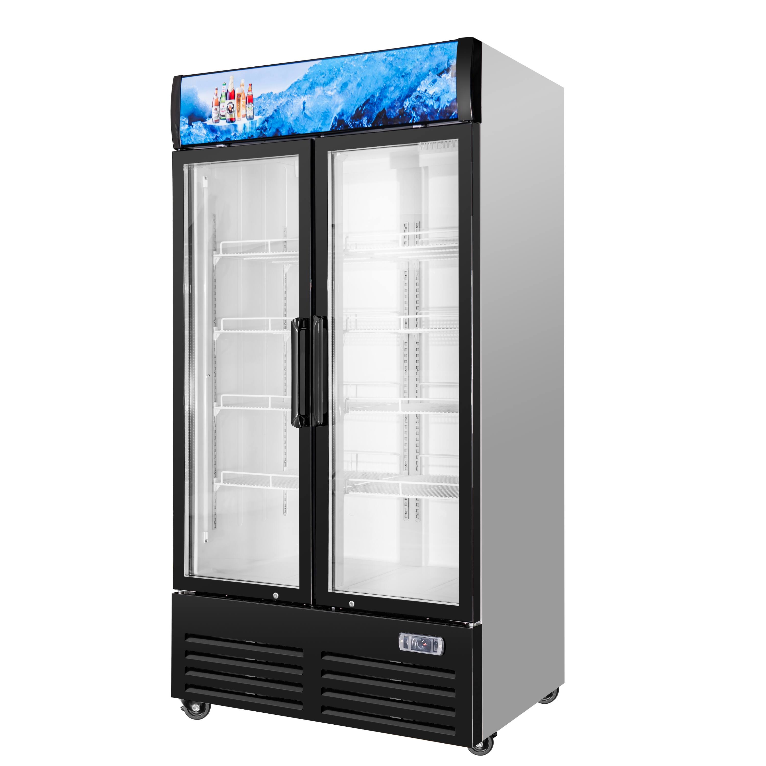 Angle. Equator - Equator Vitlife 26 Cu Ft Commercial 2 Glass Door Merchandiser Refrigerator, LED, Adjustable Shelves, Auto Defrost ETL - Black.