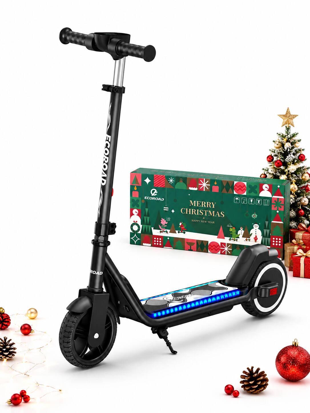 Ecoroad - EK6 Kid Electric Scooter aged 6-12(150W Motor , 7Miles Range , 10 MPH Top Speed)-Christmas box - Black