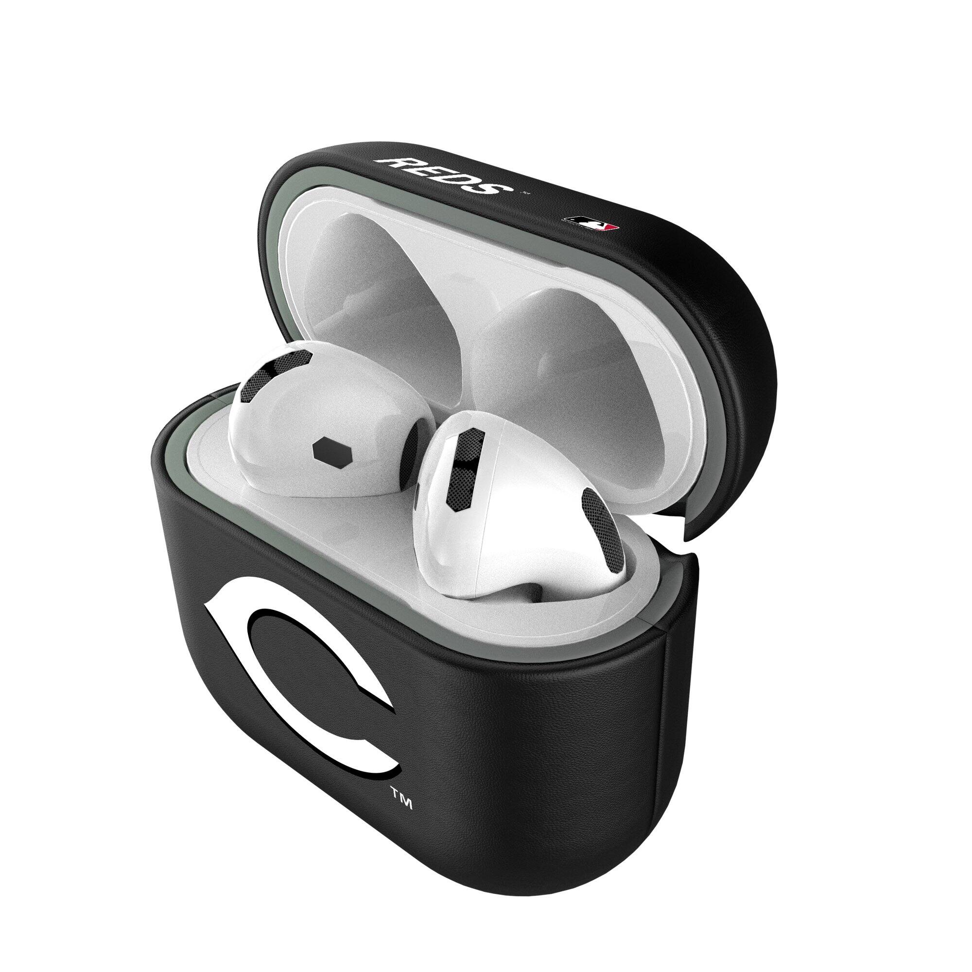Alt View 3. Keyscaper - Cincinnati Reds Cincinnati Reds Insignia AirPods 4th Generation Case Cover - No Size - Black.