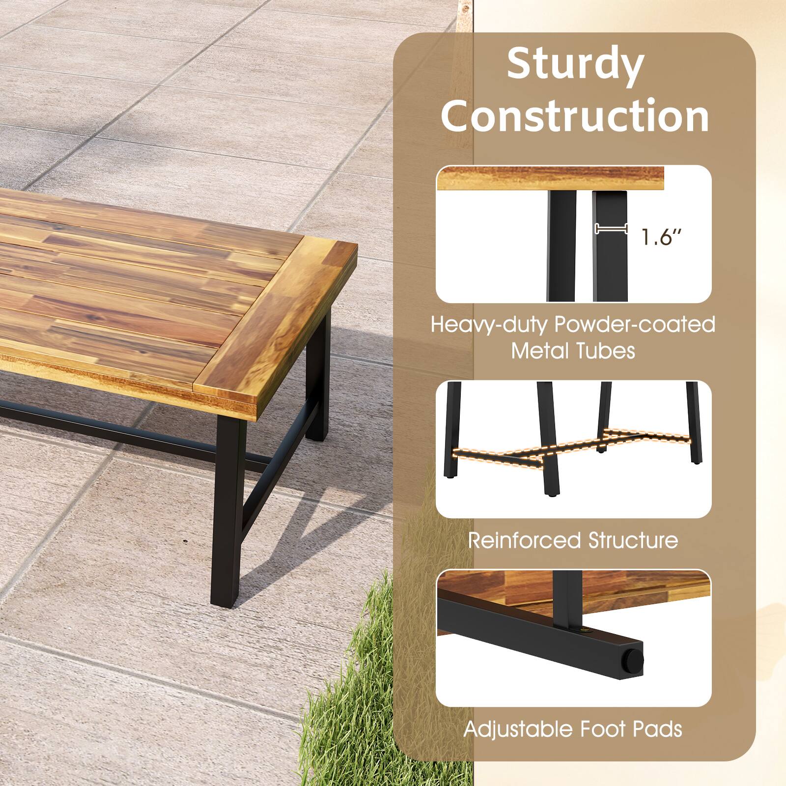 Sturdy Construction

1.6" Heavy-duty Powder-coated Metal Tubes

Reinforced Structure

Adjustable Foot Pads