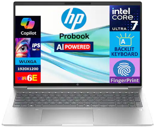 Copilot IPS Super Clear hp Probook AI POWERED intel CORE ULTRA 7 A BACKLIT KEYBOARD WUXGA 1920X1200 WiFi 6E FingerPrint