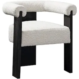 Meridian Furniture - Barrel Cream Boucle Fabric Dining Chair - Beige
