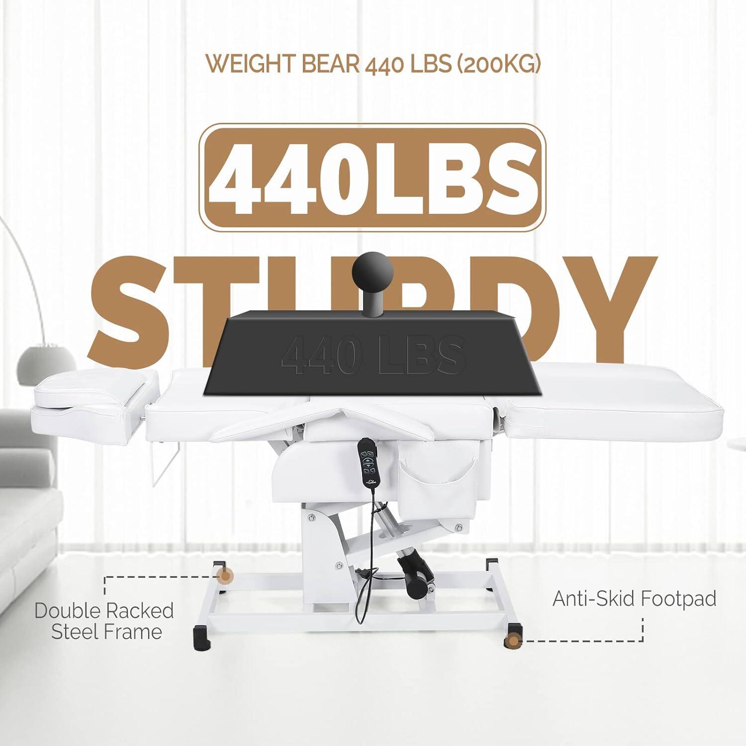WEIGHT BEAR 440 LBS (200KG)  
440 LBS  
STUDY  
440 LBS  
9D9  
Double Racked Steel Frame  
Anti-Skid Footpad