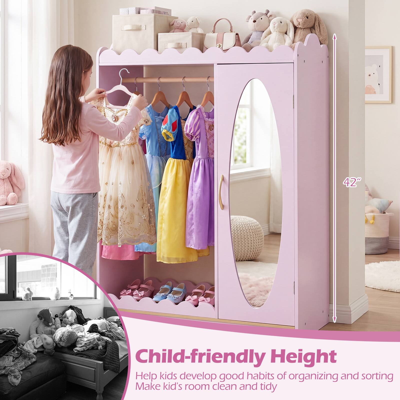42" Child-friendly Height  
Help kids develop good habits of organizing and sorting  
Make kid's room clean and tidy