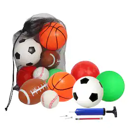 GSE Games & Sports Expert - Set of 6 Mini Soft Sports Balls Set with Pump & Mesh Ball Bag, Great Gift for Kids & Toddlers - MULTI-COLOR