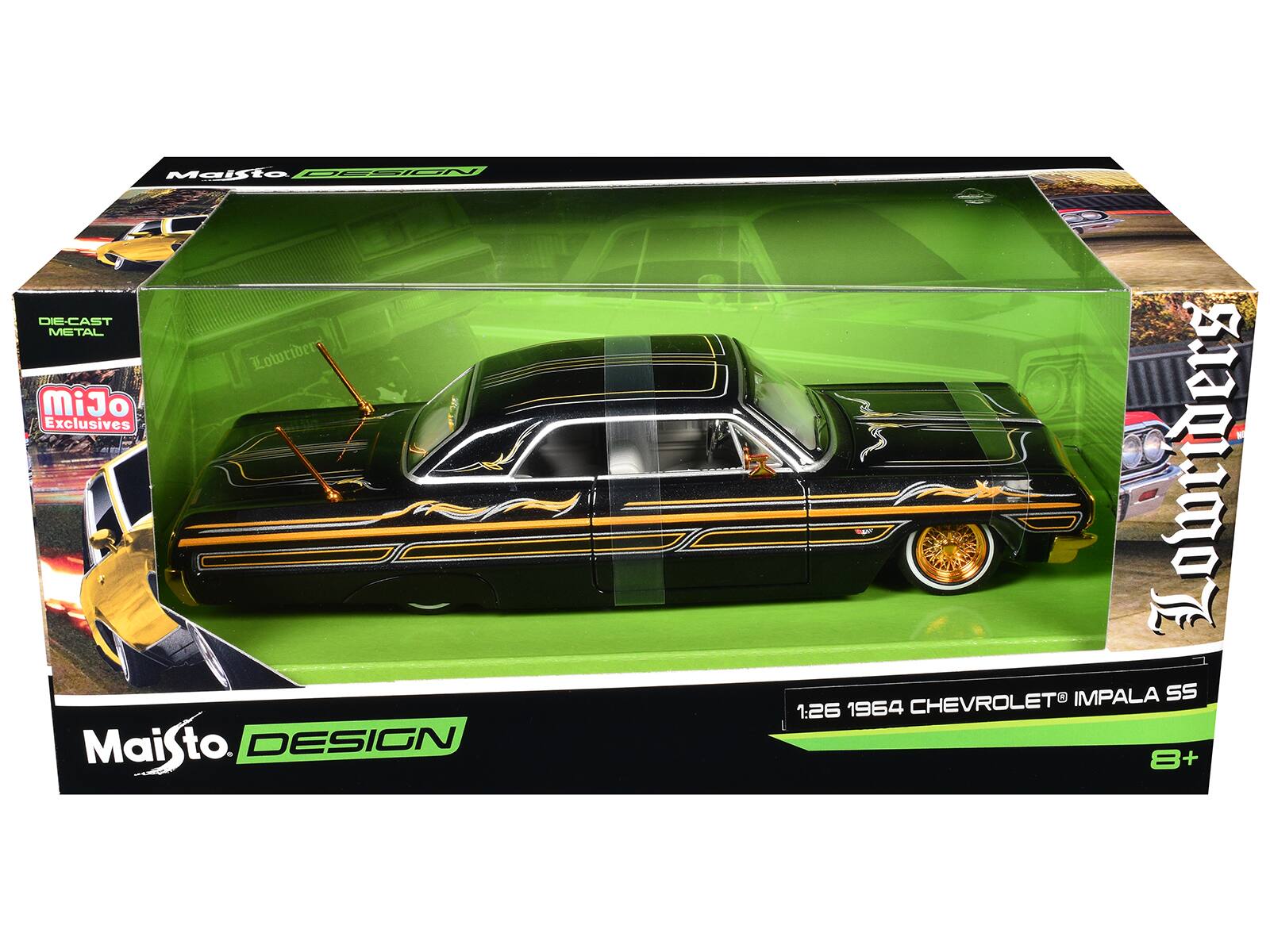 Maisto DESIGN DIE-CAST METAL Lowriders MiJo Exclusives MaiSto. to. DESIGN Lowriders IMPALA SS 1:26 1964 CHEVROLET 8+