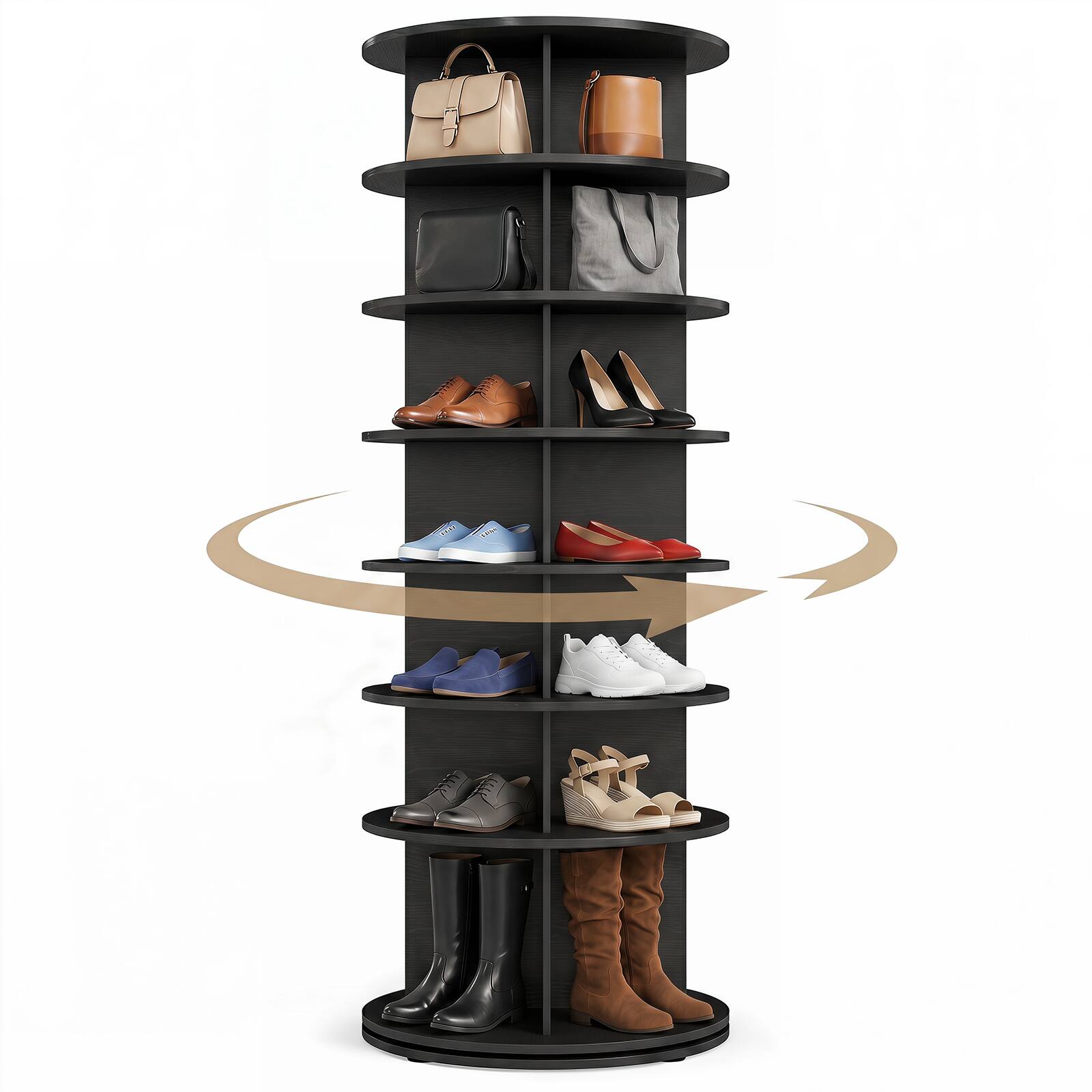 Alt View 1. Costway - Costway 7-Tier Rotating Shoe Rack Tower with 4 Cubes Per Shelf for Hats, Bags & Books - Black.