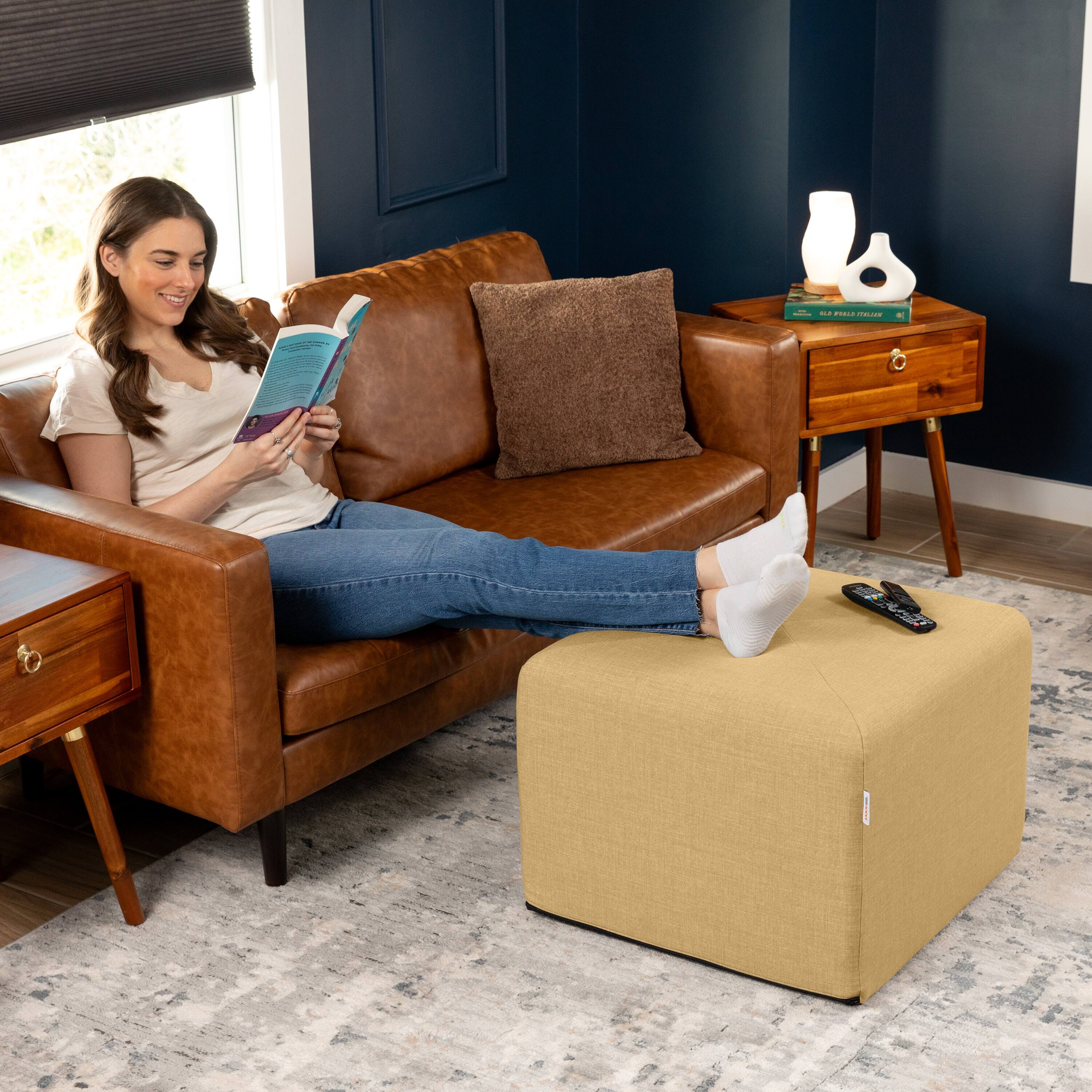 Alt View 1. Jaxx - Jaxx Monroe Square Foam Ottoman with Stain Resistant Performance Fabric, Large (24 x 24 x 18), Wheat Gold - Wheat Gold.
