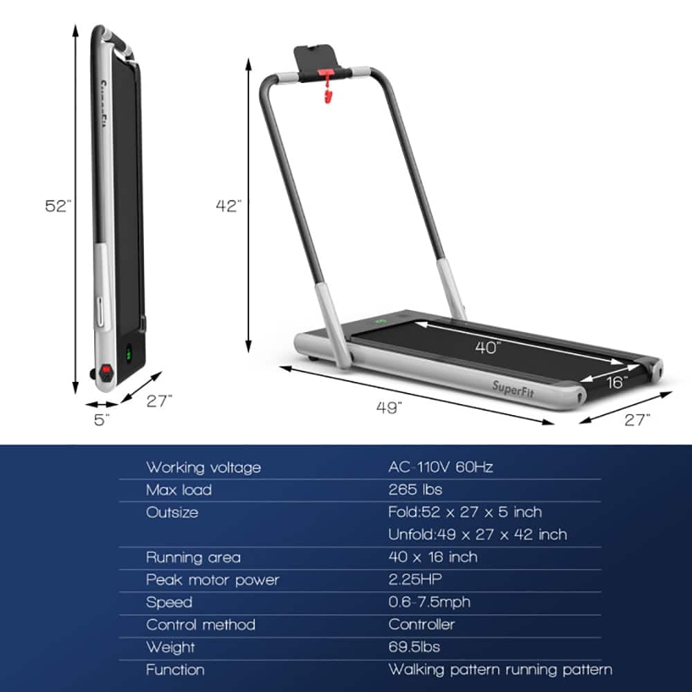 Kadyn - Electric Treadmill, Walking Jogging Machine,2-in-1 Folding Treadmill with Remote Control and LED Display-Silver - Black
