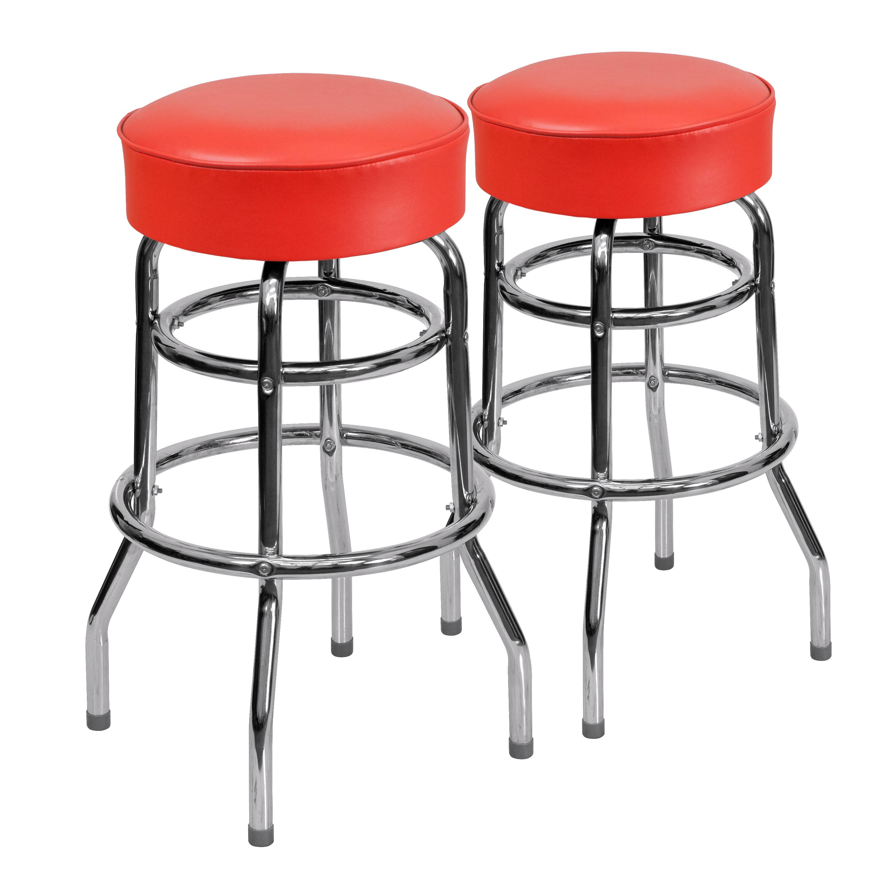 Alt View 1. Emma + Oliver - 2 Pack Double Ring Chrome Barstool - Red.