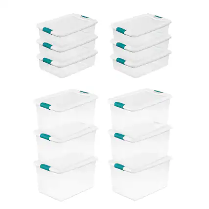 Front. Sterilite - Sterilite 64 Qt Plastic Stacking Container, 6 Pack & 32 Qt Storage Boxes, 6 Pack.