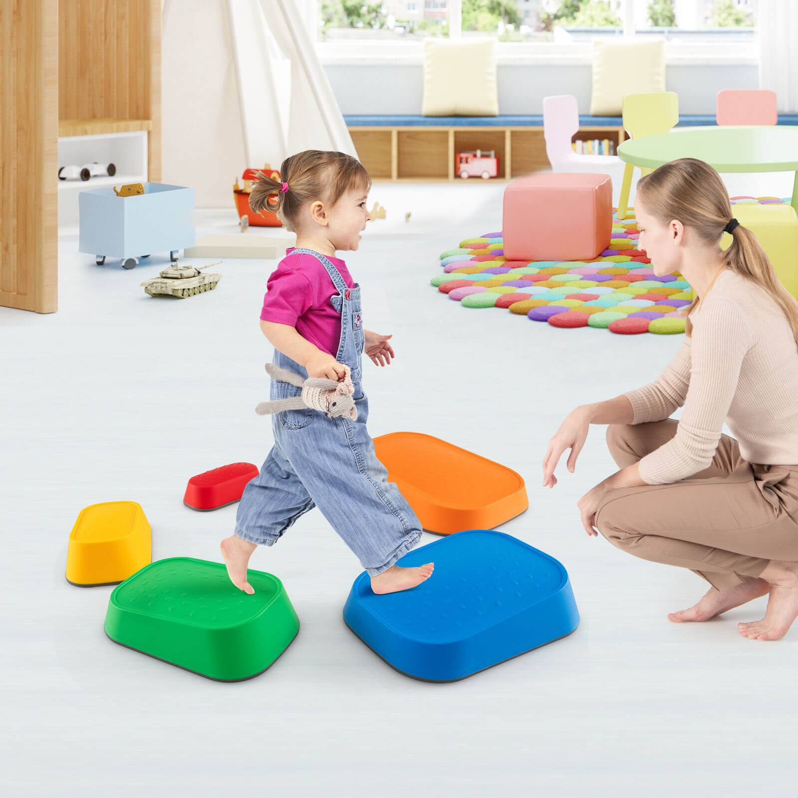 Alt View 3. Costway - Costway 5 Pcs Balance Stepping Stones for Kids with Non-Slip Surface and Edging - Multicolor.