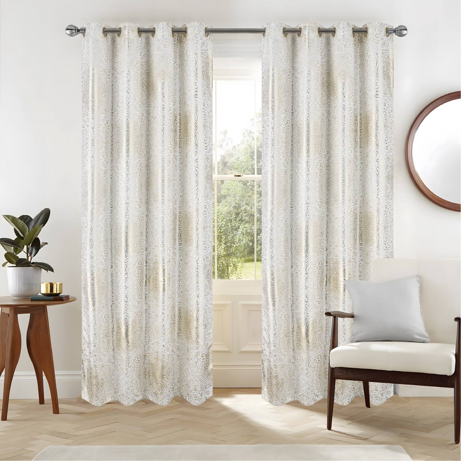 Angle. RT Designers Collection - RT Designers Collection Helena Halo Foil Blackout Polyester Window Curtain Grommet Panel 52" x 84" White - White.
