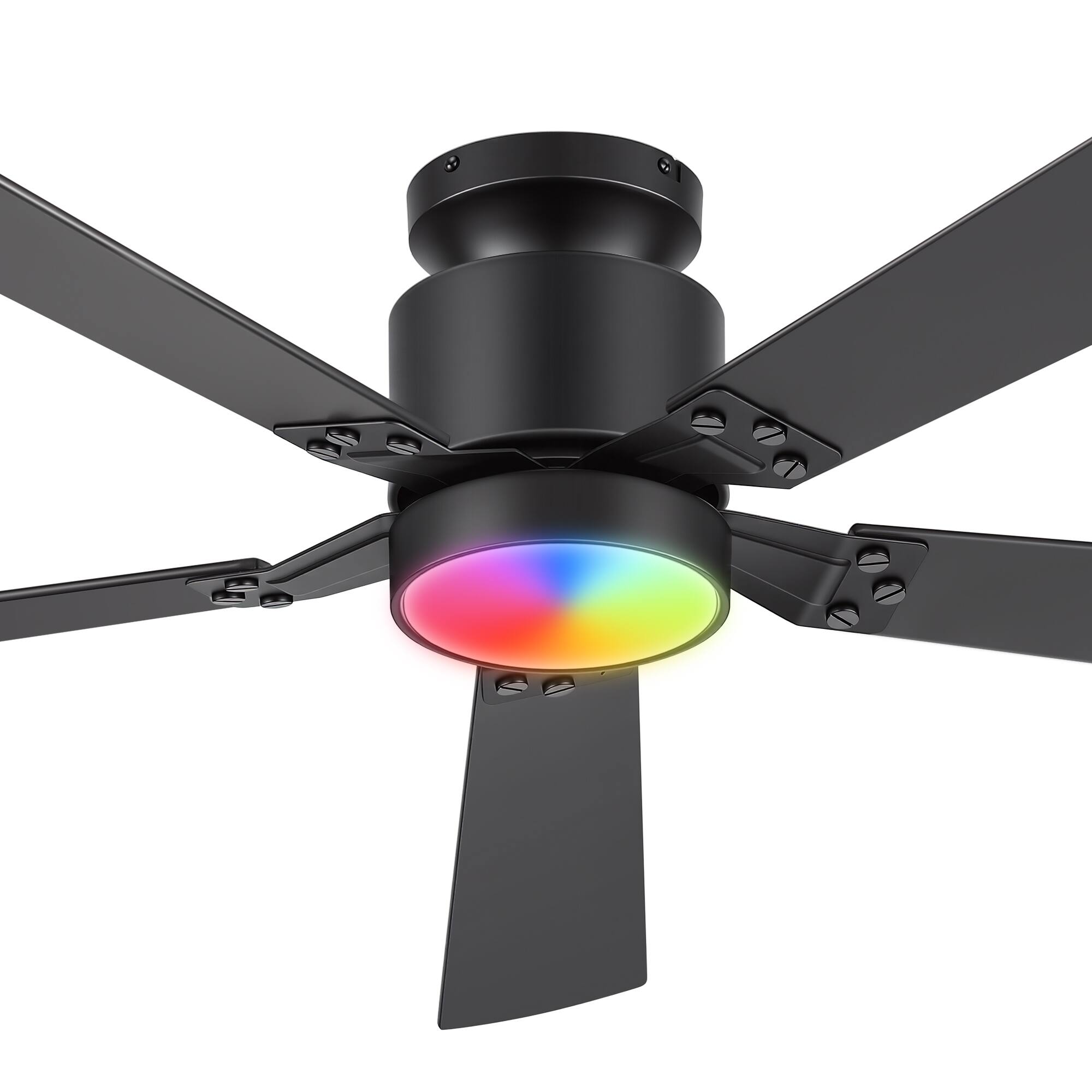 Alt View 6. Breezary - 52-Inch Modern Ceiling Fan with Acrylic Light Shade, RGB LED Light, 6-Speed Remote, Timer, Flush Mount - Black and Walnut.