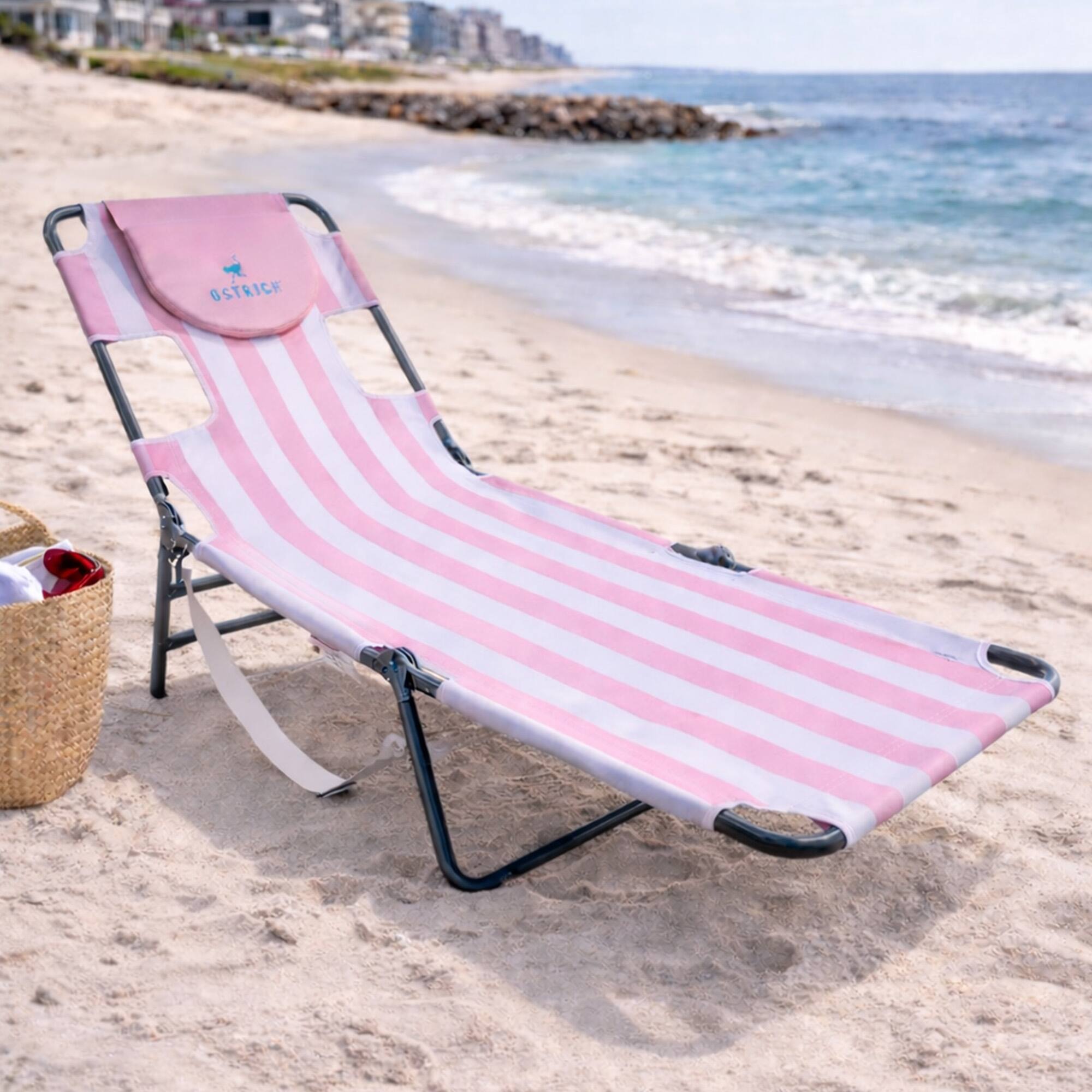 Alt View 1. Ostrich - Ostrich The Original Chaise Lounge,Facedown Beach Pool Tanning Chair Pink Stripe - Pink Stripe.