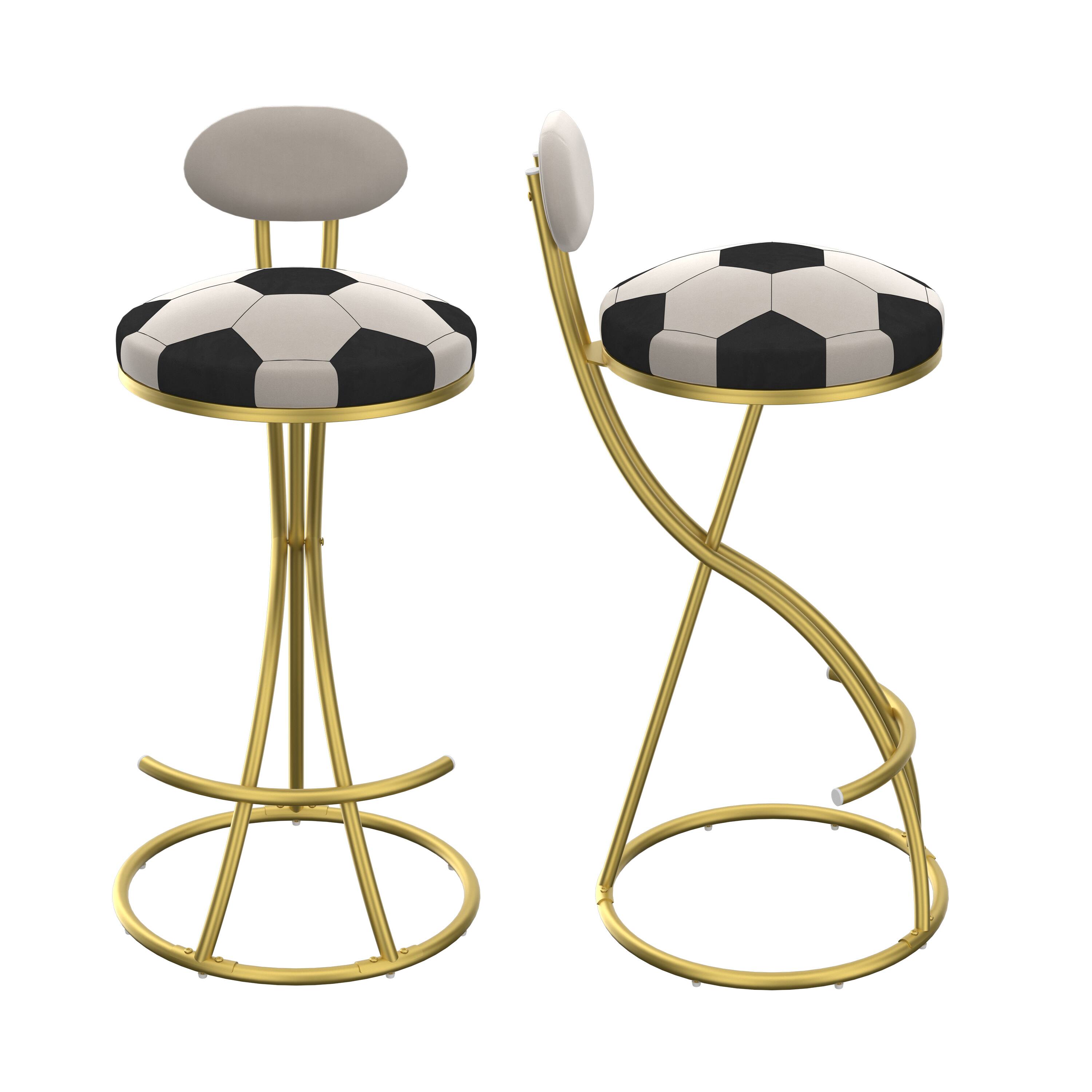 Angle. PexFix - Modern Velvet Bar Stools, Set of 2, S-Shaped with Football Print, Upholstered for Kitchen & Living Room - Gold.