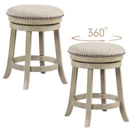 Gymax - 24'' Swivel Bar Stools Set of 2 Round Counter Height Barstools w/ Wooden Frame - Beige, Natural