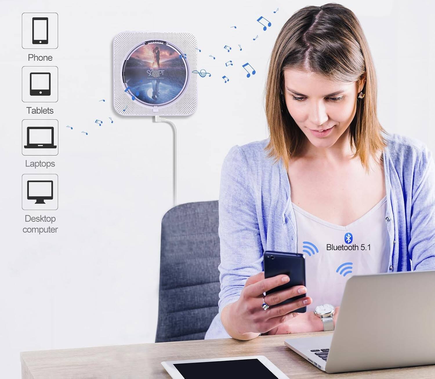 Phone  
Tablets  
Laptops  
Desktop computer  
Bluetooth 5.1