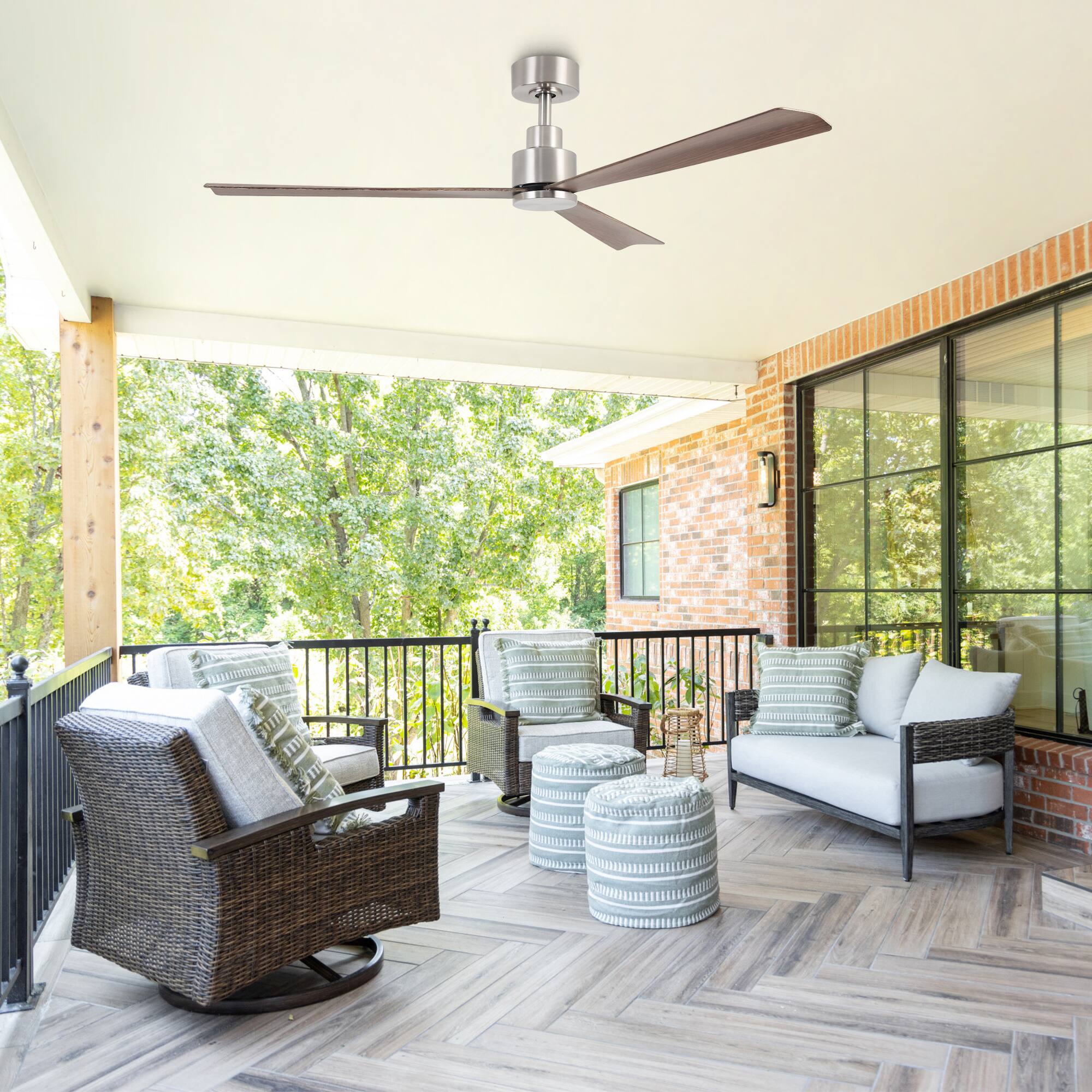Angle. Parrot Uncle - 52" Modern 3-Blade Ceiling Fan with Reversible DC Motor, 6-Speed, Remote Control, No Light - Nickel.