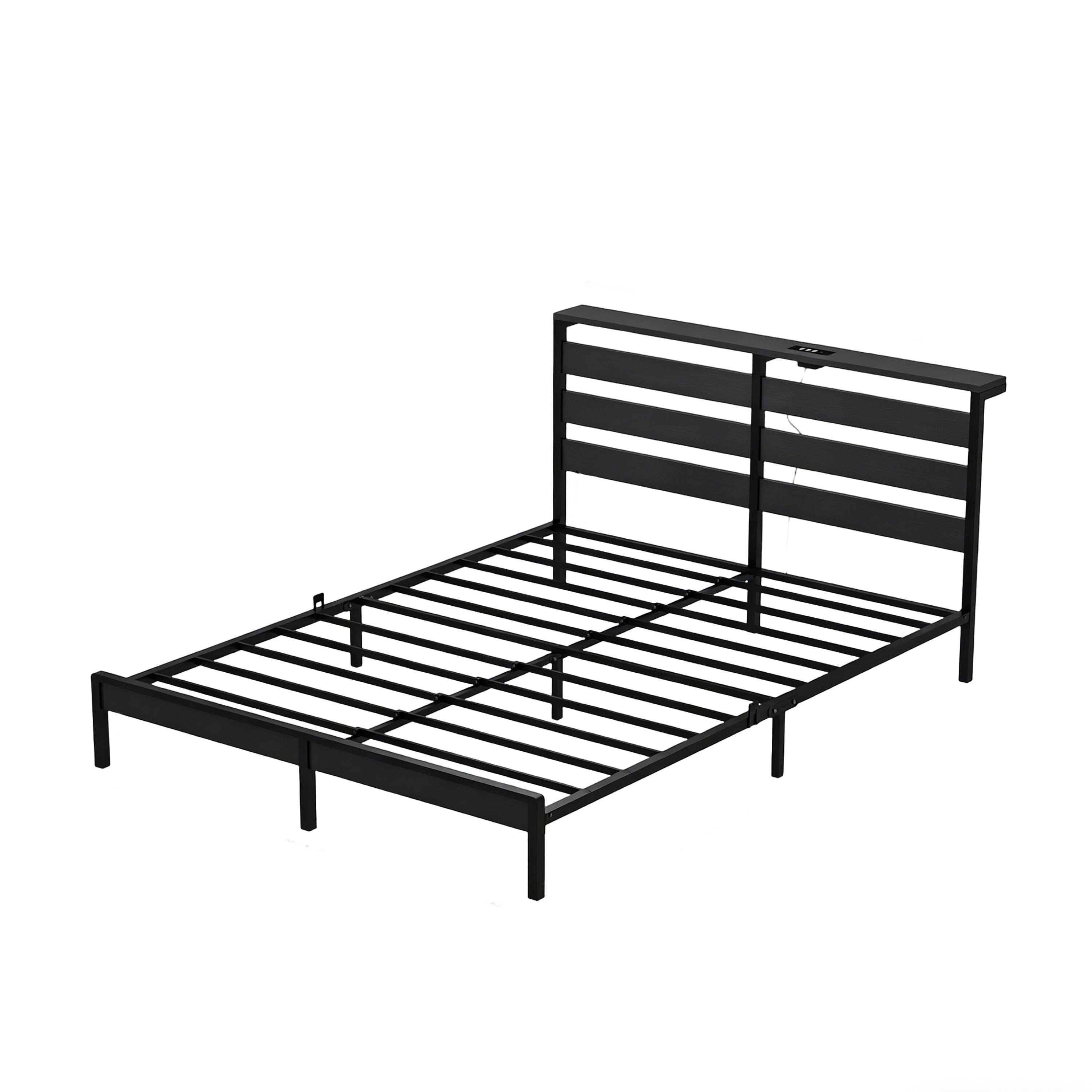Alt View 2. LUCKY ONE - Full Size Metal Platform Bed Frame with USB LINER, LED Lights - Black.