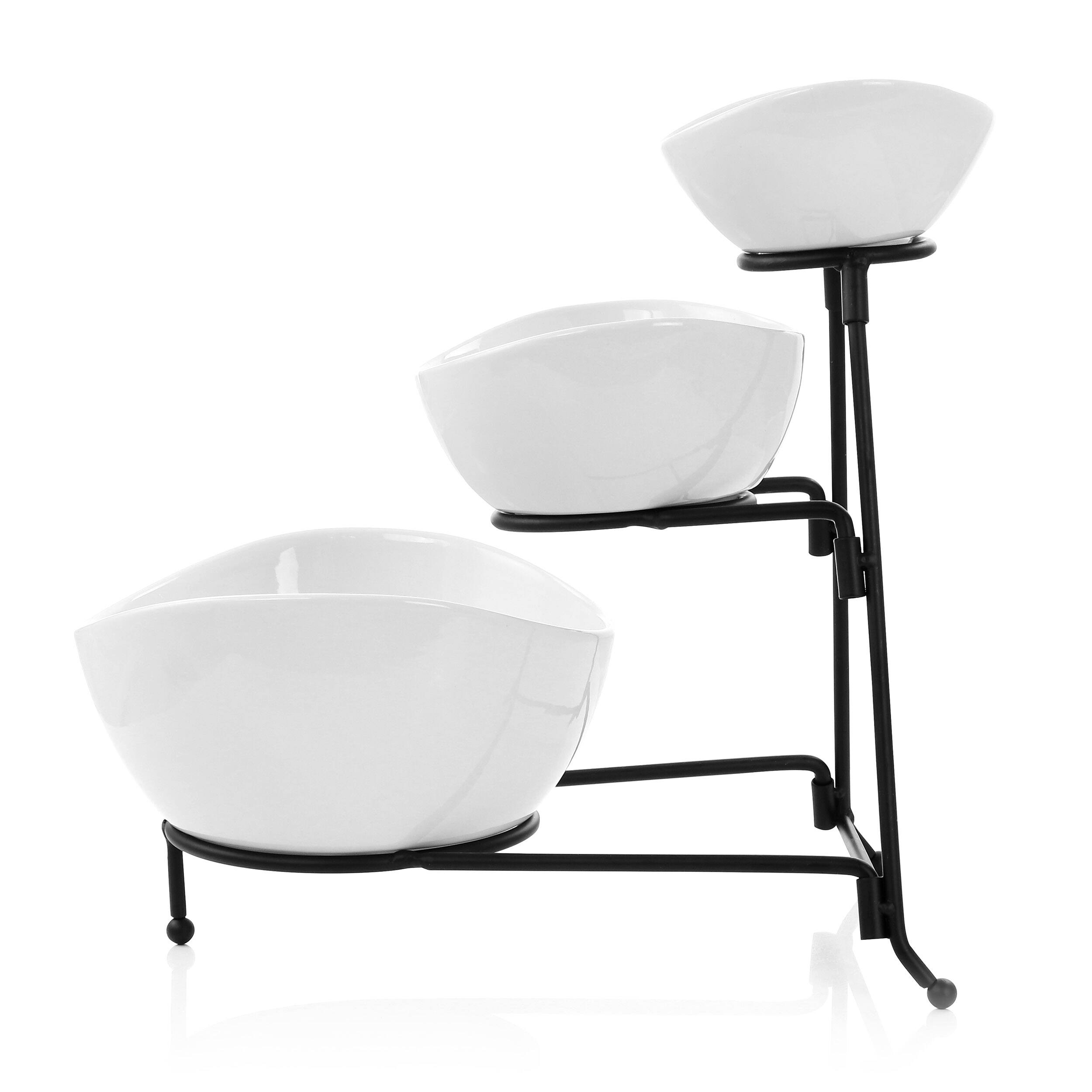 Alt View 1. Elama - Elama 3 Tier Oval Bowl Porcelain Serveware Set - White.