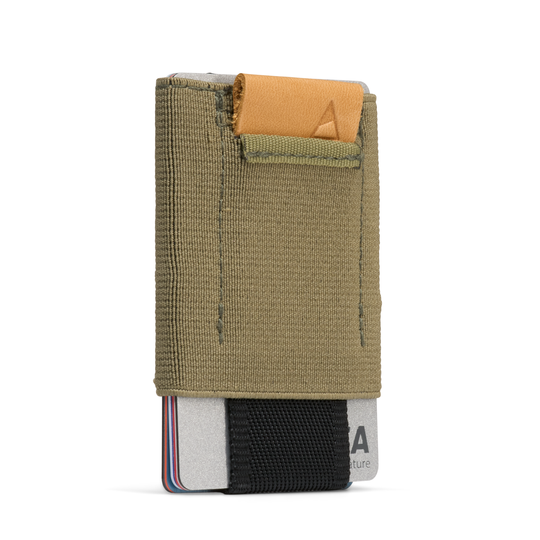 Angle. Nomatic - Wallet for Men and Women: Slim Durable Minimalistic Wallet, Easy Access Pull Tab, Cash Pocket, and Holds 4-14 Cards - Olive.