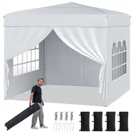 Boyel Living - White 120-in W x 120-in D x 98.4-in H Pop up Canopy Tent with Sidewalls
