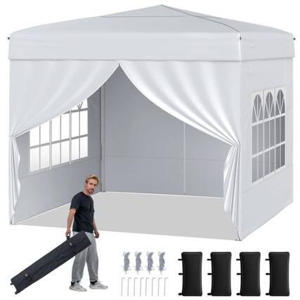 Front. Boyel Living - White 120-in W x 120-in D x 98.4-in H Pop up Canopy Tent with Sidewalls.