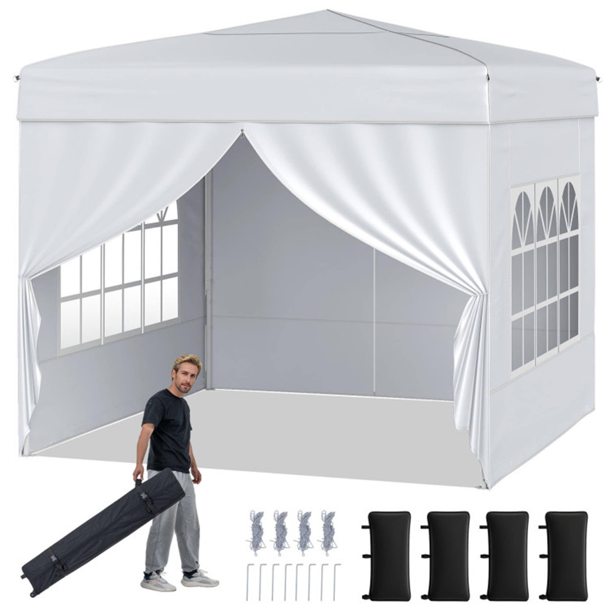 Front. Boyel Living - White 120-in W x 120-in D x 98.4-in H Pop up Canopy Tent with Sidewalls.