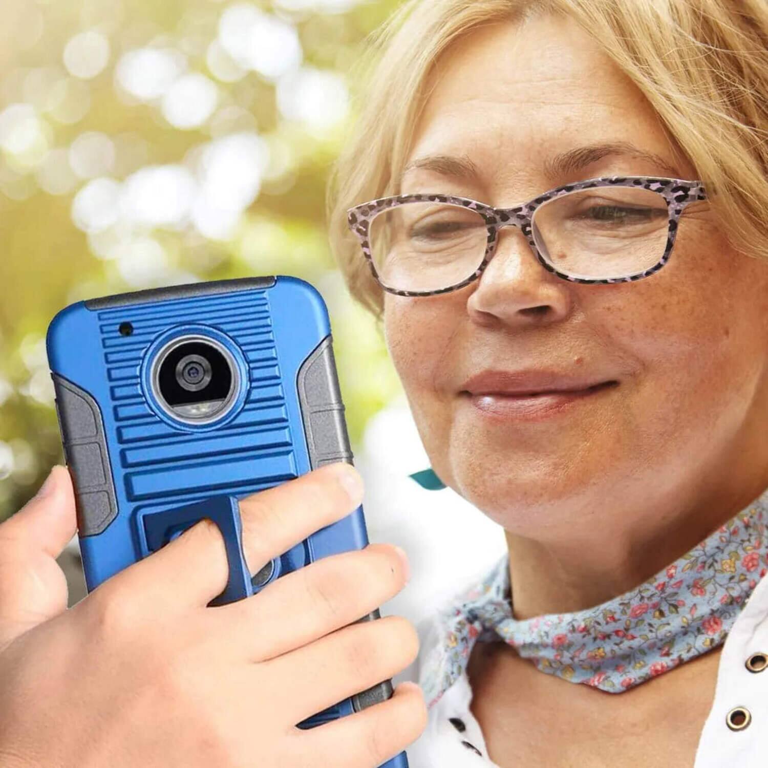 Alt View 5. RomeTech - Rome Tech Dual Layer Holster Case for Moto Z2 Play - Blue.