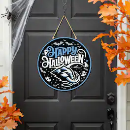Evergreen Enterprises - Utah Mammoth 18" Happy Halloween Wooden Round Door Sign - Multicolor