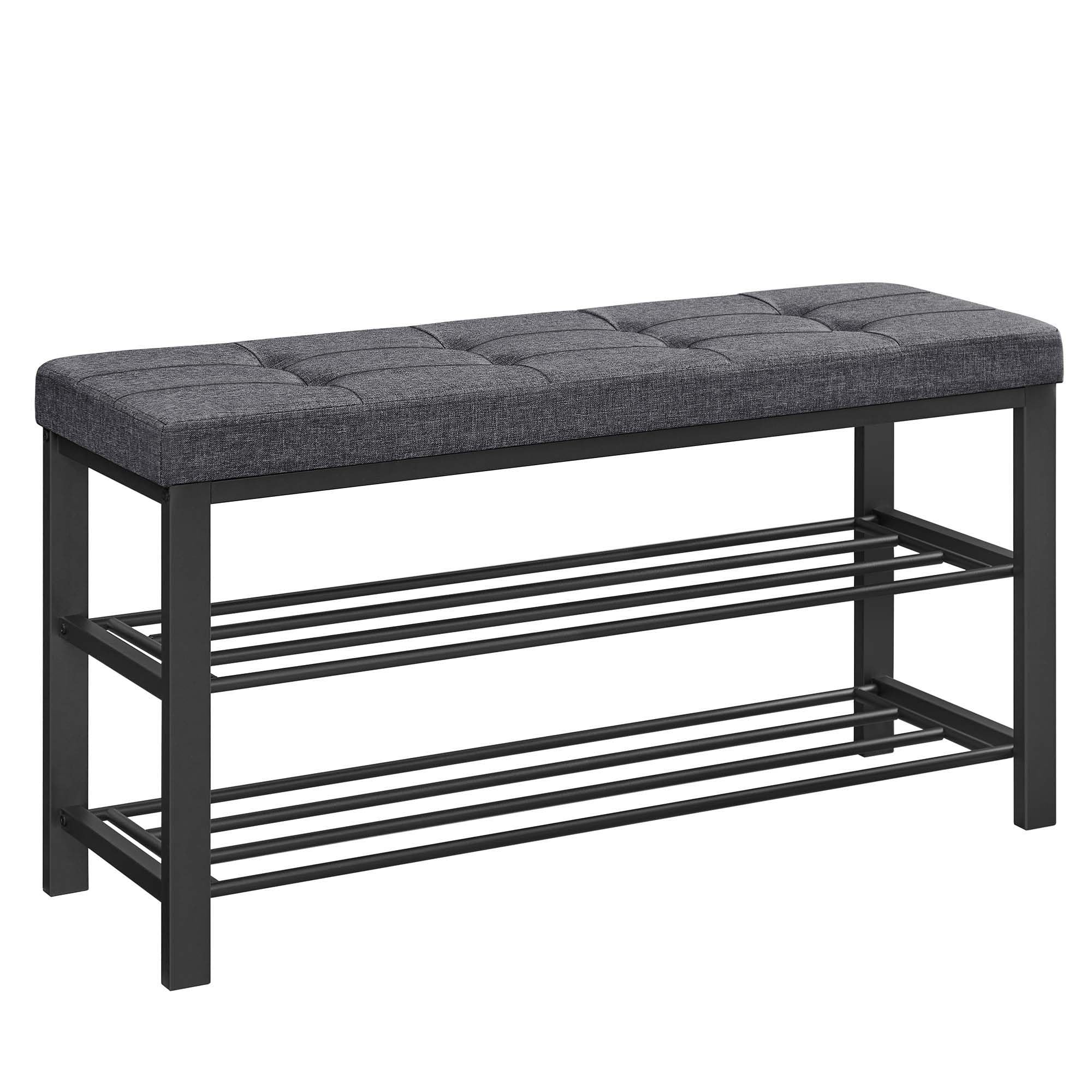 JETRANSPORT - Shoe Bench Storage Entryway With Cushion Shelf Seat Space-saving Modern Style For Living Room Bedroom Hallway - Dark Gray Ink Black 39 4"W