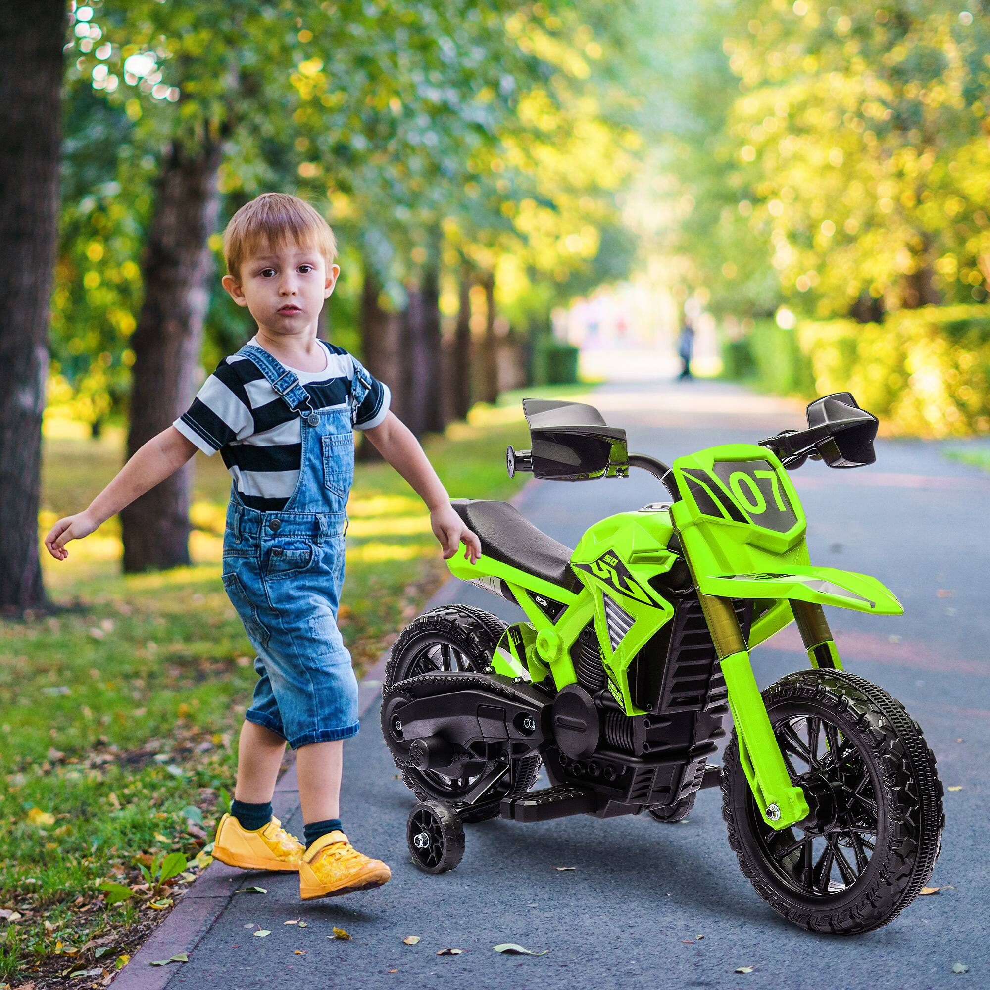 Angle. Qaba - Kids Motorcycle, 6V Battery Dirt Bike with Training Wheels, Horn&Start Sound, Electric Motorbike for 3-8.