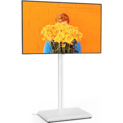 Front. Rfiver - 32-60 inches wooden base TV stand - White.