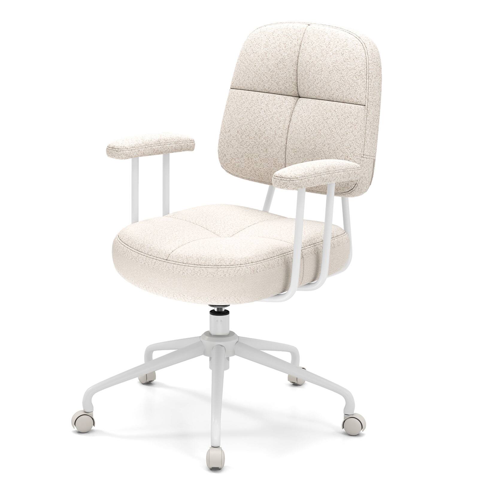 Front. WELLFOR - Leathaire Upholstered Task Home Office Chair with Cushioned Back - Beige.