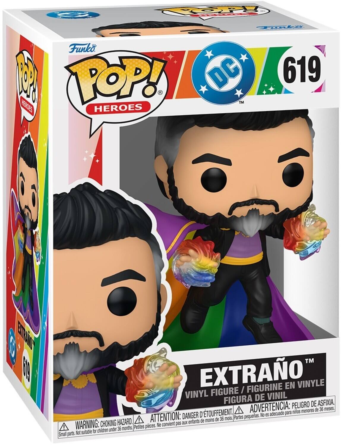 Funko POP! DC 619 K TM HEROES HEROES STRANO S TM EXTRANO FIGURINE EN VINYLE FIGURE I VINYL DE VINIL FIGURA DE ASFIXIA. ADVERTENCIA: PELIGRO 36 meses. niños menores de ATTENTION: DANGER D'ETOUFFEMENT. Partes pequeñas. No es adecuado para de moins de 36 mois, WARNING: CHOKING HAZARD. convient pas aux enfants Petites pièces. Ne convient pas aux enfants de moins de 36 mois.