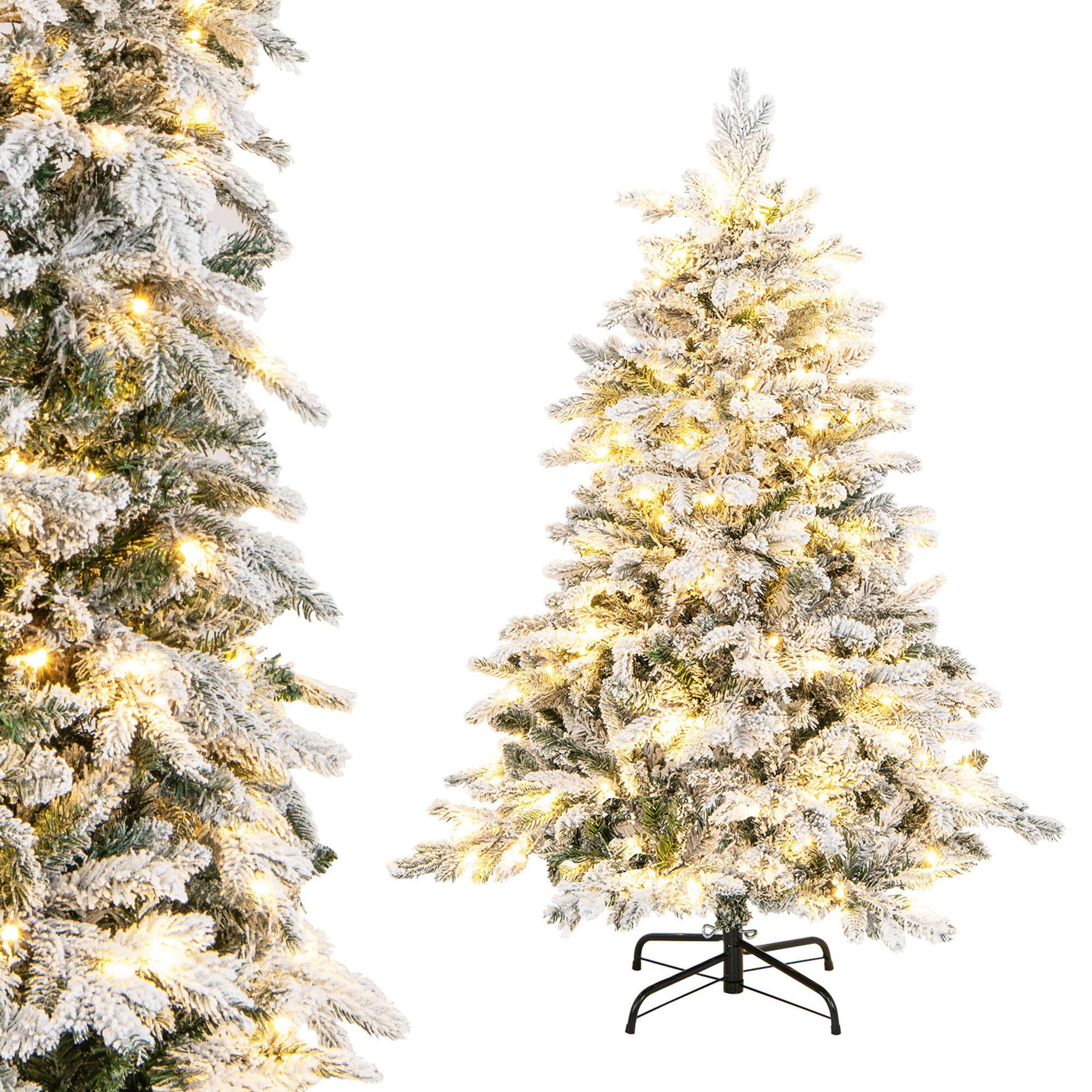 Alt View 9. Gymax - Gymax 4.5 ft Pre-Lit Artificial Christmas Tree Snow Flocked Hinged Xmas Tree w/ LED Lights - Green, White.