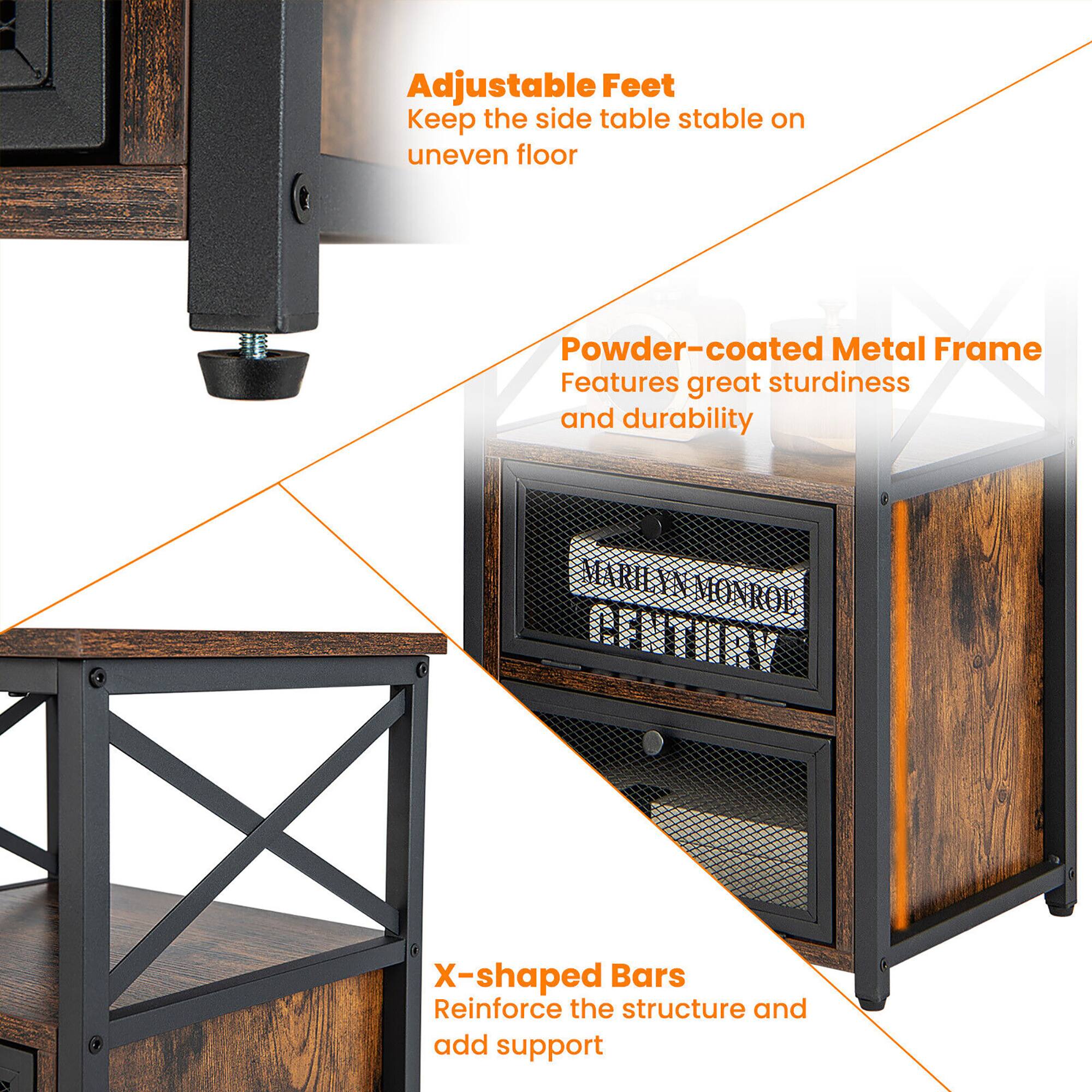 Adjustable Feet: Keep the side table stable on uneven floor.

Powder-coated Metal Frame: Features great sturdiness and durability.

X-shaped Bars: Reinforce the structure and add support.