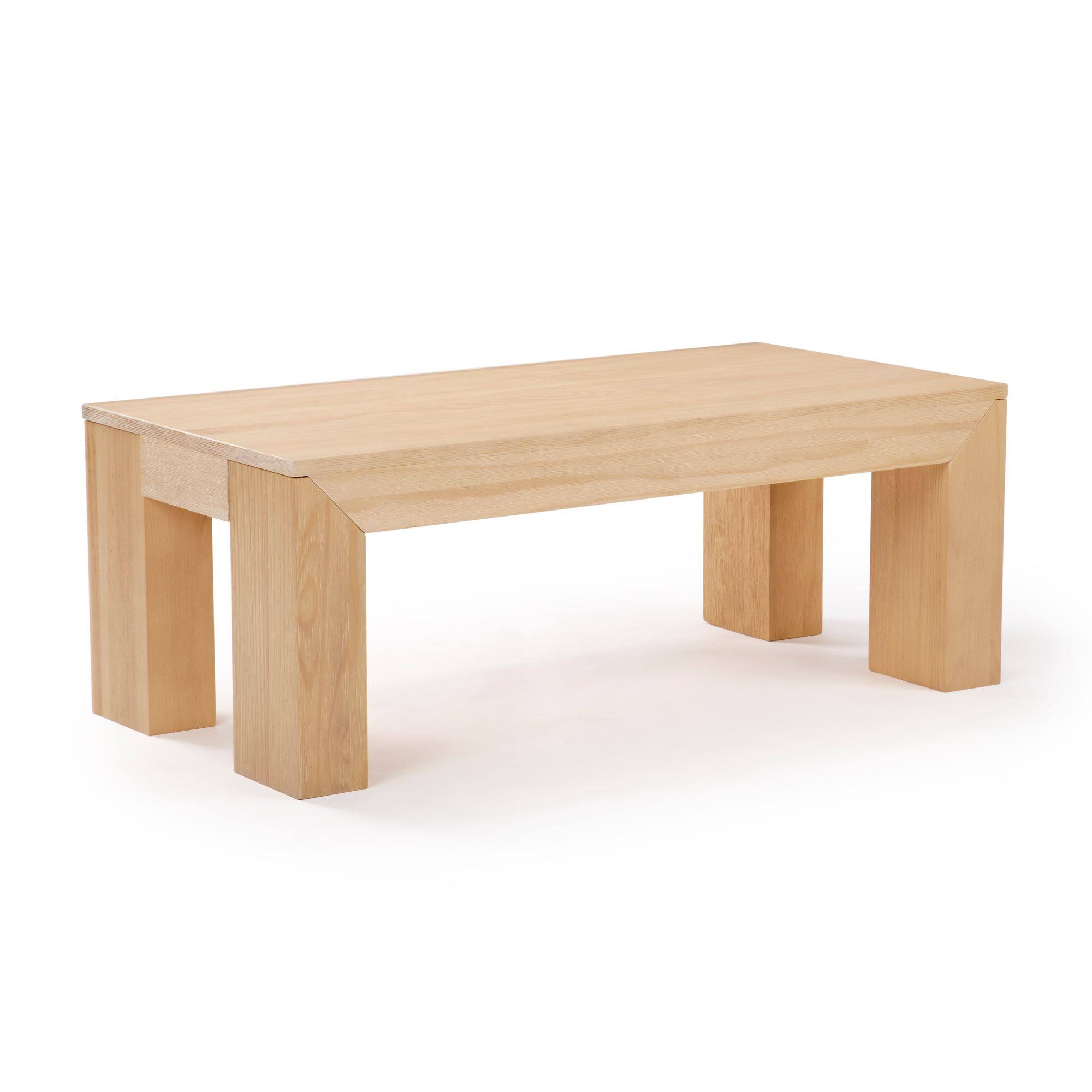 Alt View 2. Plank+Beam - Modern Rectangular Coffee Table (40in x 20in / 1020mm x 510mm), Blonde Wirebrush - Blonde Wirebrush.
