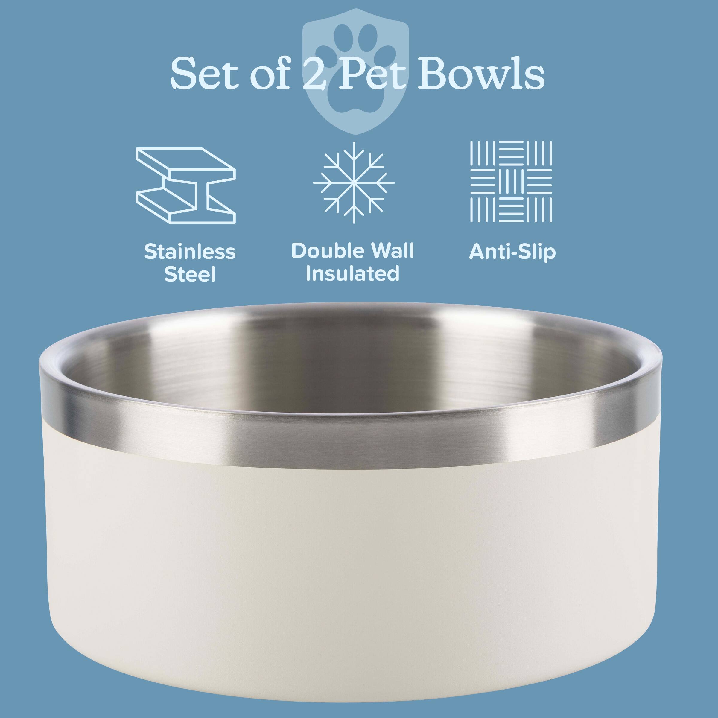 Set of 2 Pet Bowls  
Stainless Steel  
Double Wall Insulated  
Anti-Slip