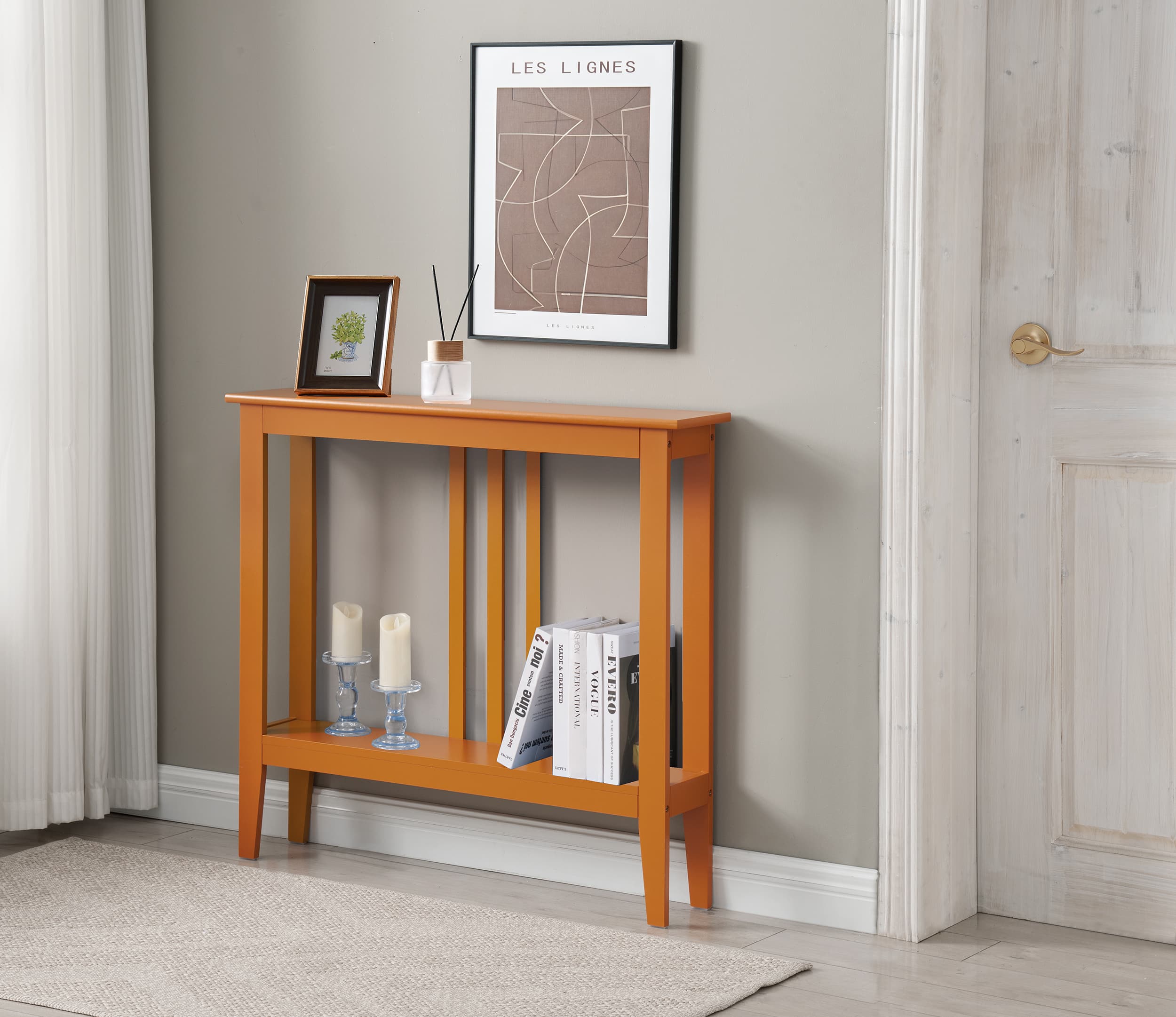 Kings Brand Furniture - Entryway Table - Narrow Console Table - Console Table with Storage - Bright Orange